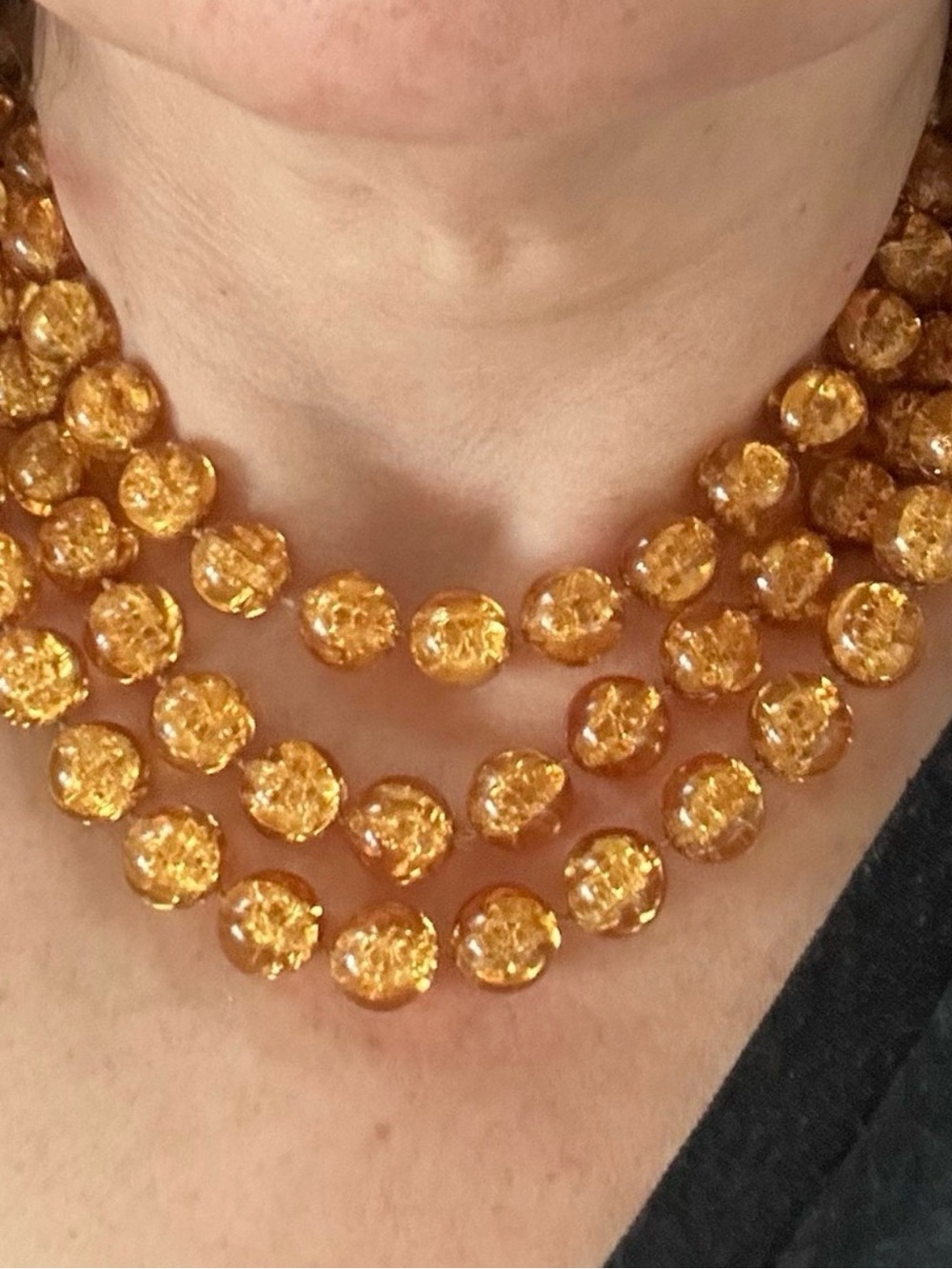 50s Vintage Gold Confetti Bubble Necklace 53" Chunky Lucite Gumball Choker